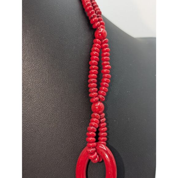 Vintage Red Acrylic Bead Chain Necklace 27"-29.5" - Picture 5 of 8